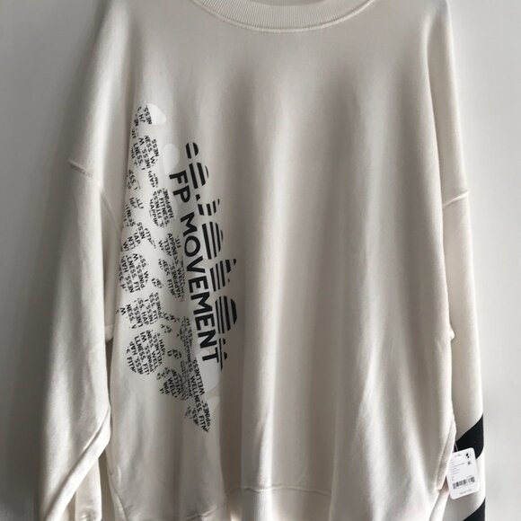 Free People Movement All Star Logo Pullover in Ivory/Black Combo size L NWT - Picture 3 of 6